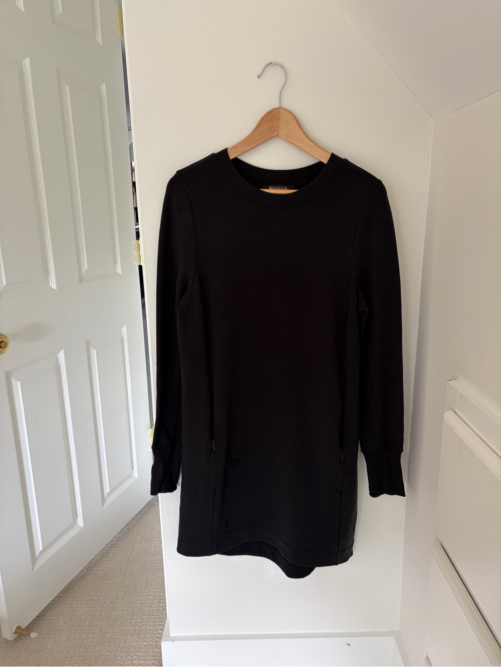 Athleta Black Knit long sleeve dress with zipper pockets